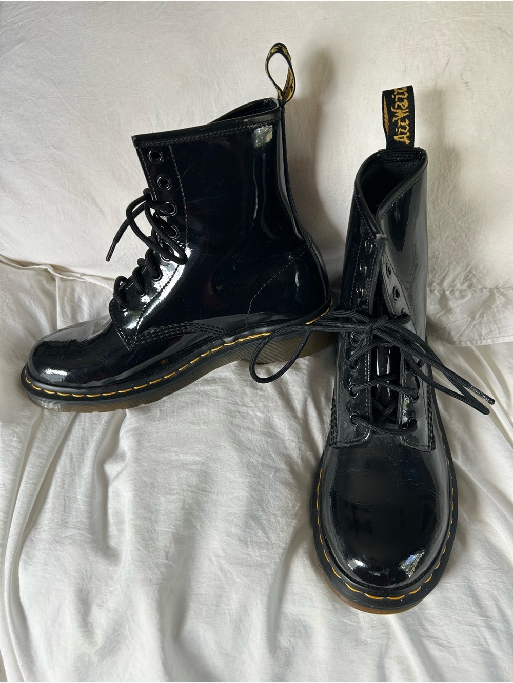 Dr Martens Black Patent Lace-Up Combat Boots - Women's Size 8